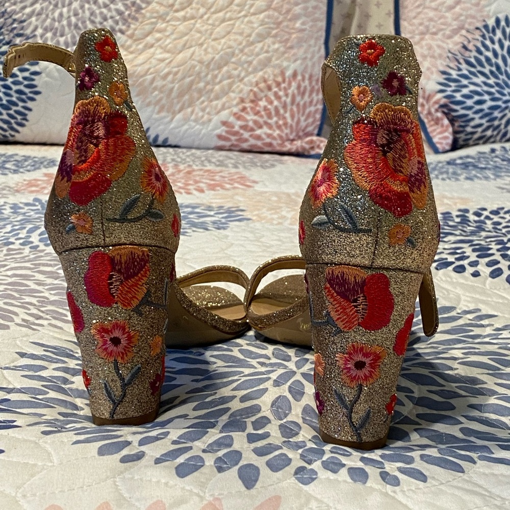 INC Gold & Floral Strap Heels